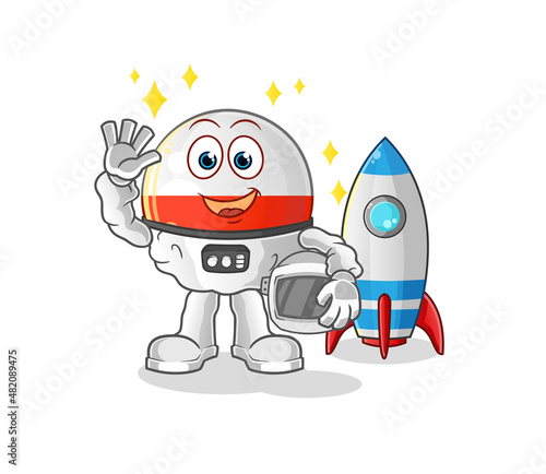 poland flag astronaut waving character. cartoon mascot vector