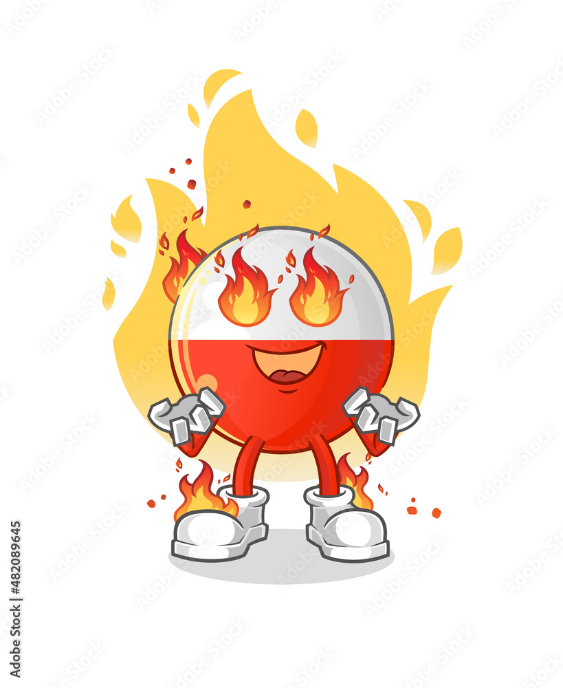 poland flag on fire mascot. cartoon vector poland flag on fire mascot. cartoon vector