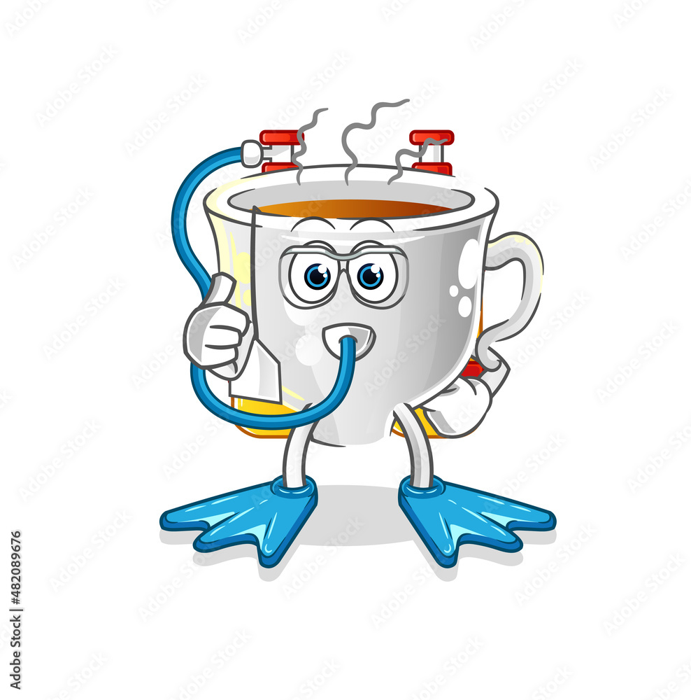 Fototapeta premium tea cup diver cartoon. cartoon mascot vector