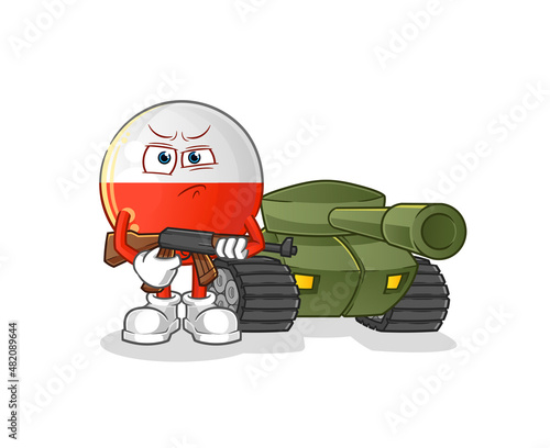 Fototapeta Naklejka Na Ścianę i Meble -  poland flag soldier with tank character. cartoon mascot vector