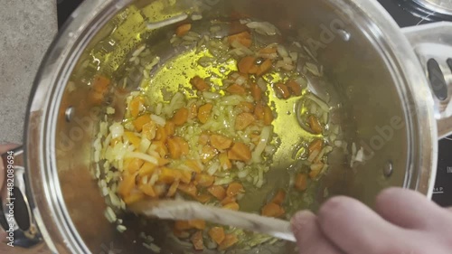 italian man cook bolognese meal