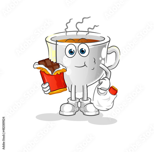 tea cup eat chocolate mascot. cartoon vector