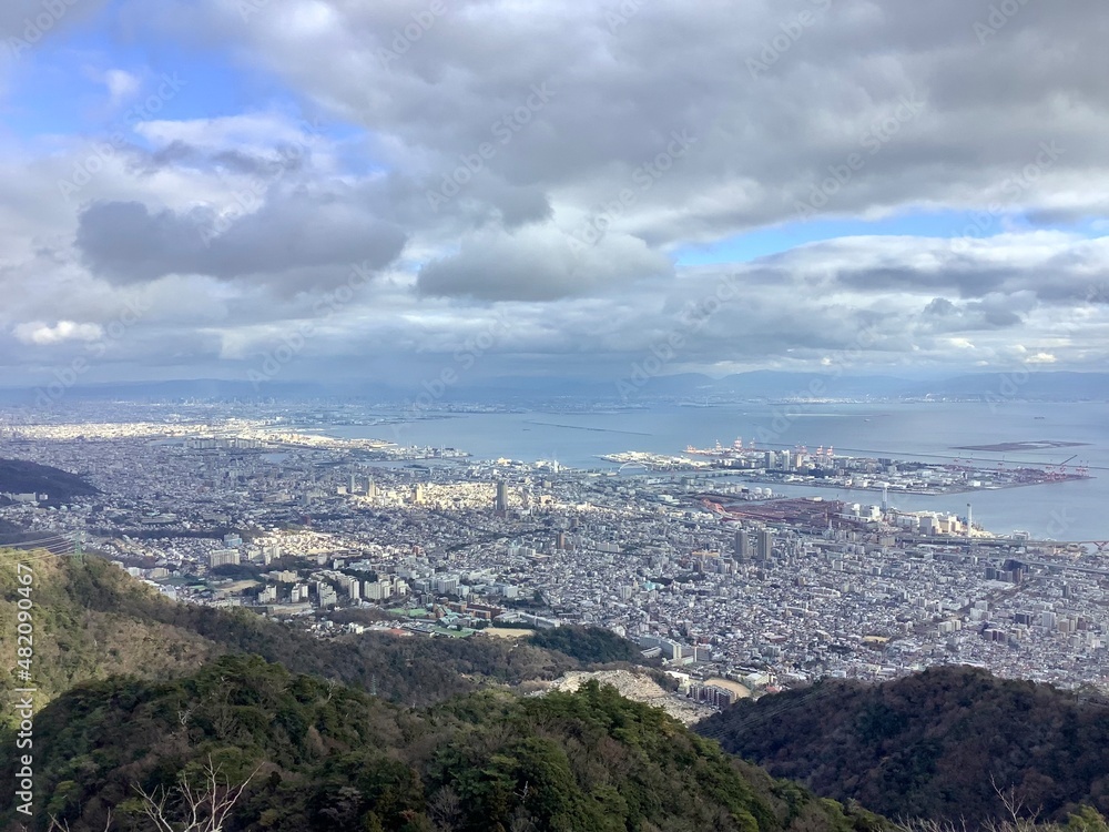 Scenery of Kobe city from the observation deck of Mt. Maya in the Rokko mountain range Scenery of Kobe city from the observation deck of Mt. Maya in the Rokko mountain range
