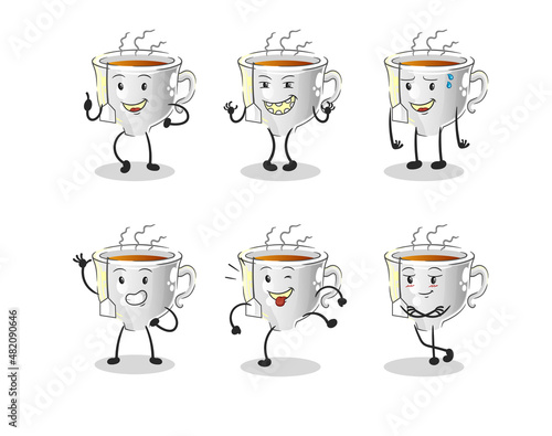 tea cup happy set character. cartoon mascot vector