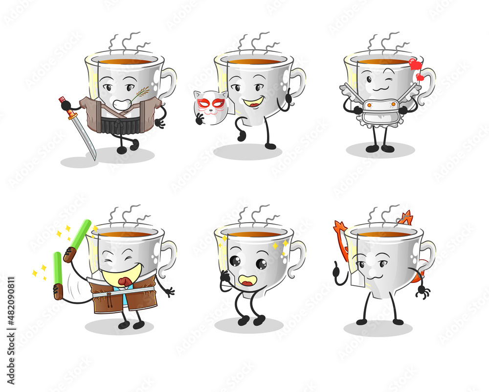 Obraz premium tea cup japanese culture group character. mascot vector