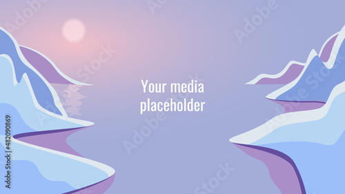 Your media placeholder. Simulate a photo or video. Aspect ratio 16:9. Winter landscape. Vector illustration