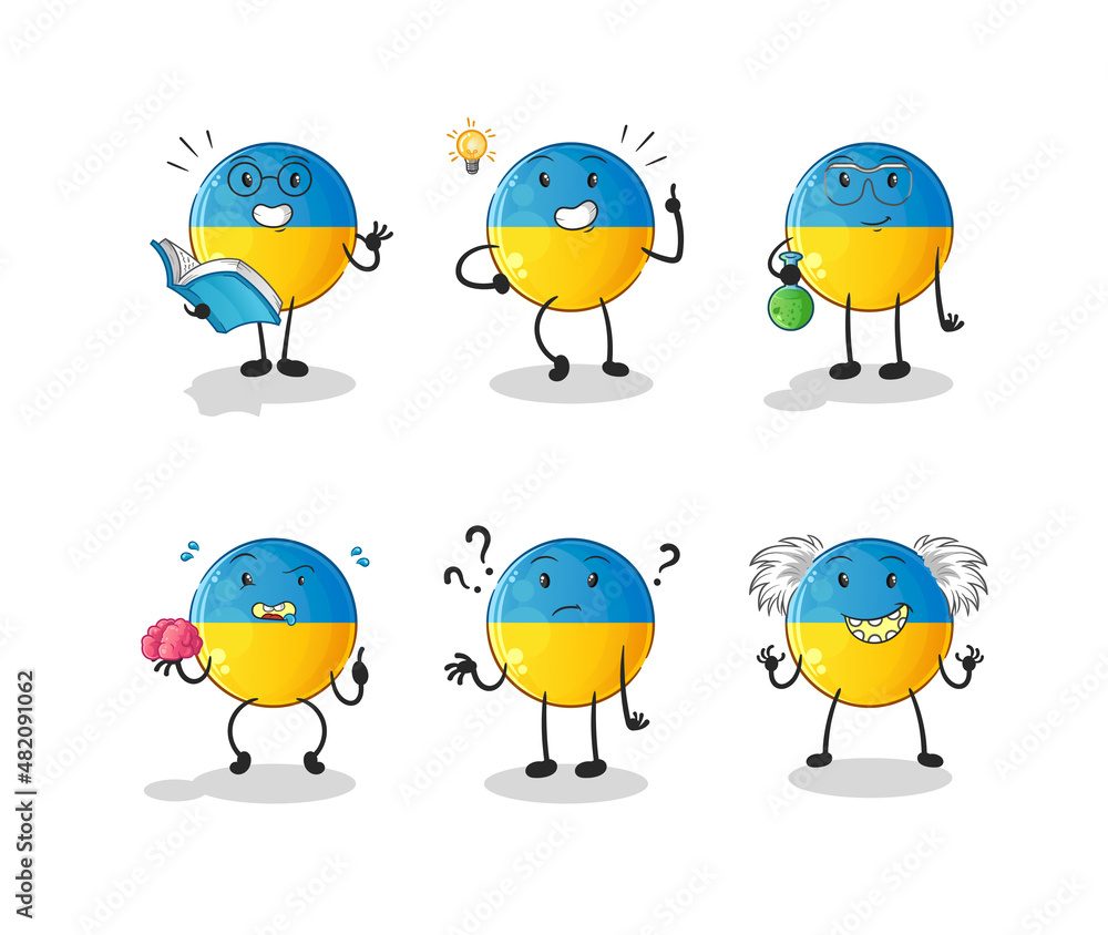 ukraine flag thinking group character. cartoon mascot vector