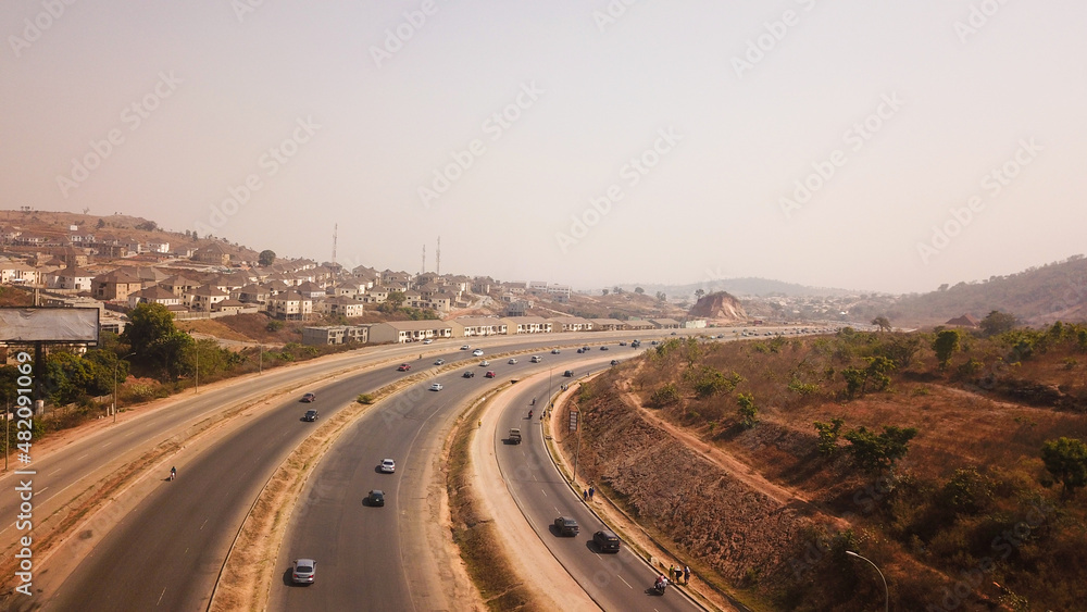 Aerial View of Major Town Road in Nigeria Africa Aerial View of Major Town Road in Nigeria Africa