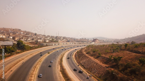 Aerial View of Major Town Road in Nigeria Africa