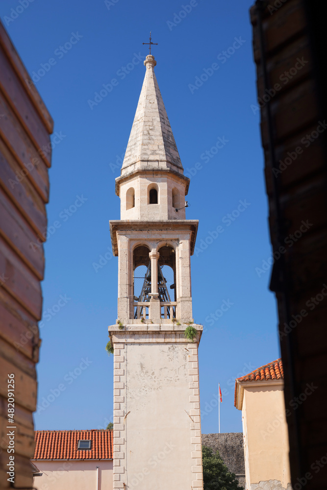 The bell tower of the St Ivan church in the old town of Budva