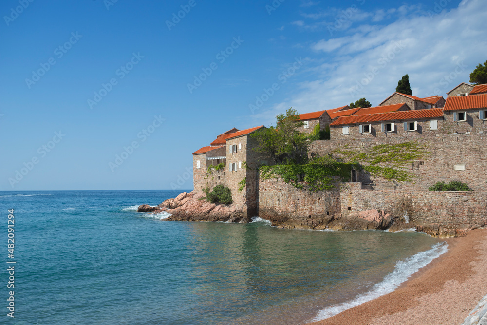 Beautuful summer view on the Sveti Stefan buildings
