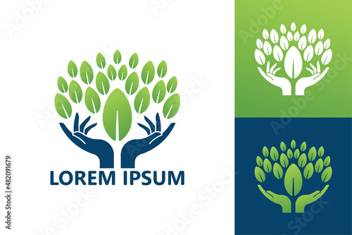 Nature leaf hand care logo template design vector