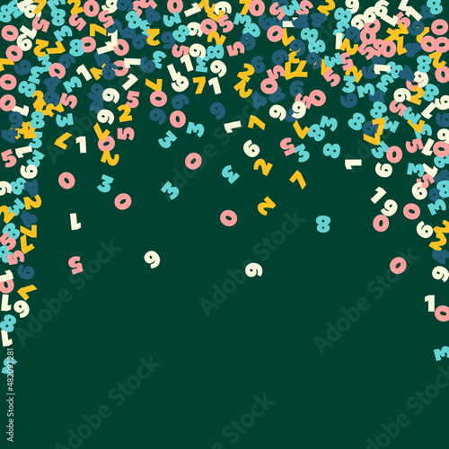 Falling pastel numbers. Math study concept with flying digits. Ecstatic back to school mathematics banner on blackboard background. Falling numbers vector illustration.