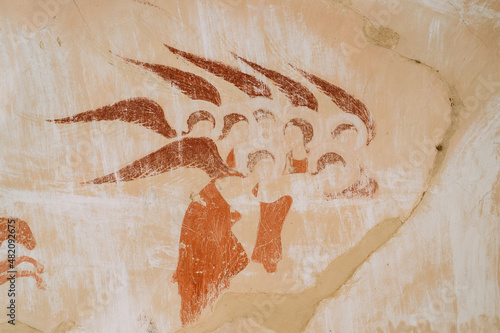 Sagarejo Municipality, Kakheti region, Georgia. Ancient Frescoes In Walls Of Caves Of David Gareja Monastery Complex. Davit Gareji Monastery Is Located Is Southeast Of Tbilisi, In Historical Region photo