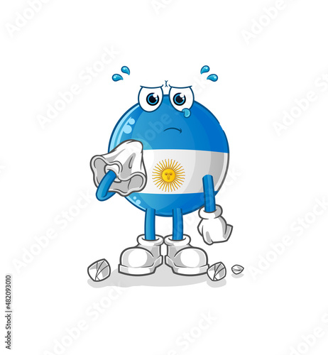 argentina flag cry with a tissue. cartoon mascot vector