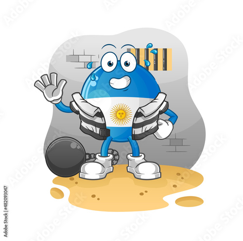 argentina flag criminal in jail. cartoon character
