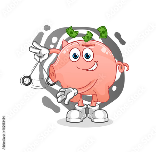 piggy bank hypnotizing cartoon. cartoon mascot vector