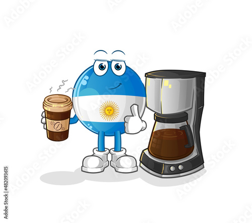 argentina flag drinking coffee illustration. character vector
