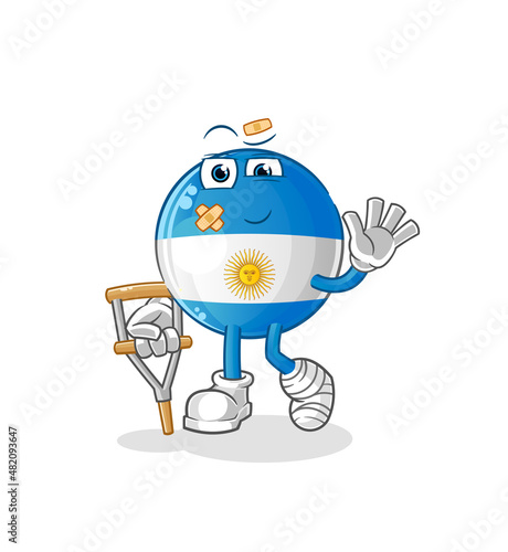 argentina flag sick with limping stick. cartoon mascot vector