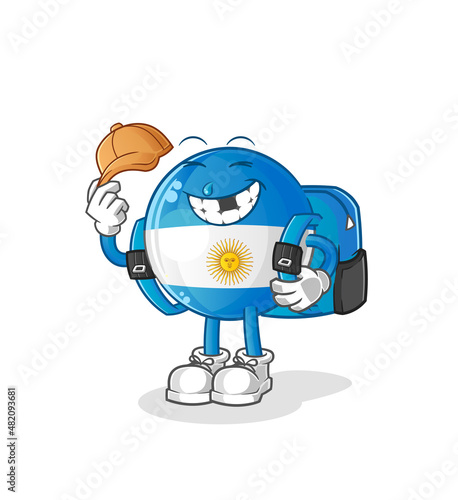 argentina flag goes to school vector. cartoon character