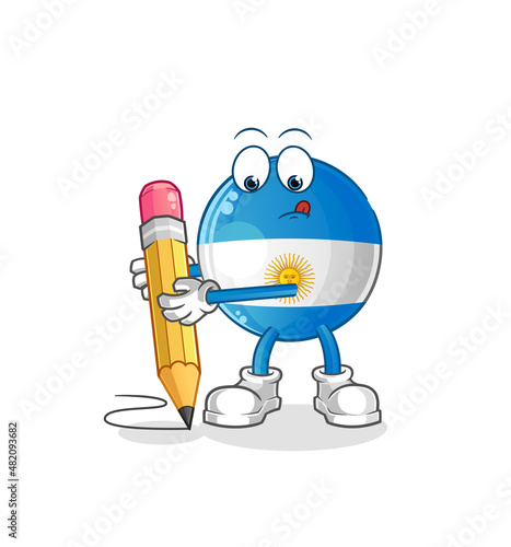 argentina flag write with pencil. cartoon mascot vector