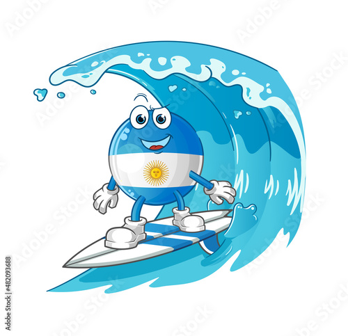 argentina flag surfing character. cartoon mascot vector