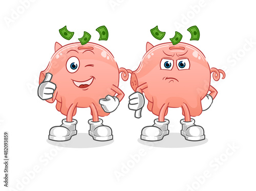 piggy bank thumbs up and thumbs down. cartoon mascot vector