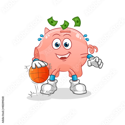 piggy bank dribble basketball character. cartoon mascot vector