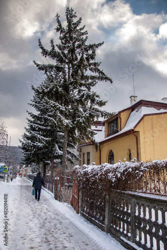 Winter on Alexandru Odobescu Street in Bistrita, Romania, 2022, January  photo