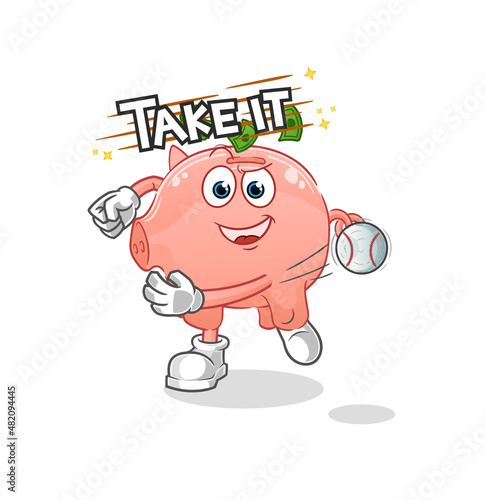 piggy bank throwing baseball vector. cartoon character