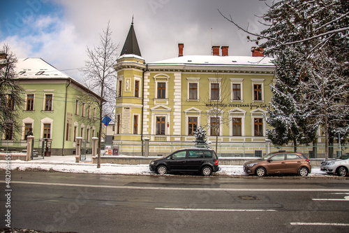 Bistrita County Library building, Romania in January 2022 