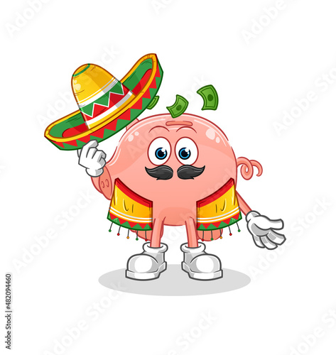 piggy bank Mexican culture and flag. cartoon mascot vector