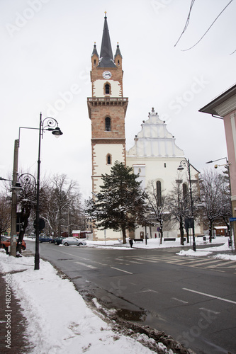 Romania, Evangelical Church Tower in Bistrita ,January 2022,