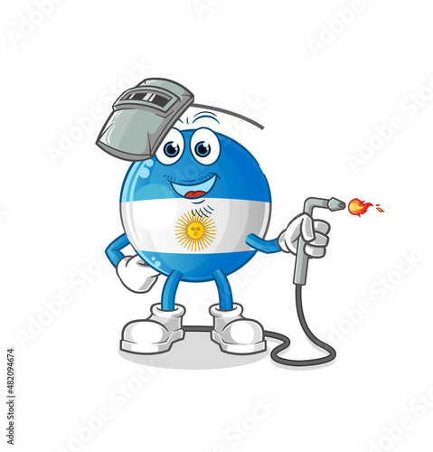 argentina flag welder mascot. cartoon vector