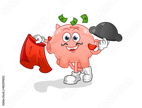 piggy bank matador with red cloth illustration. character vector