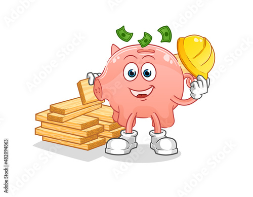 piggy bank builder vector. cartoon character