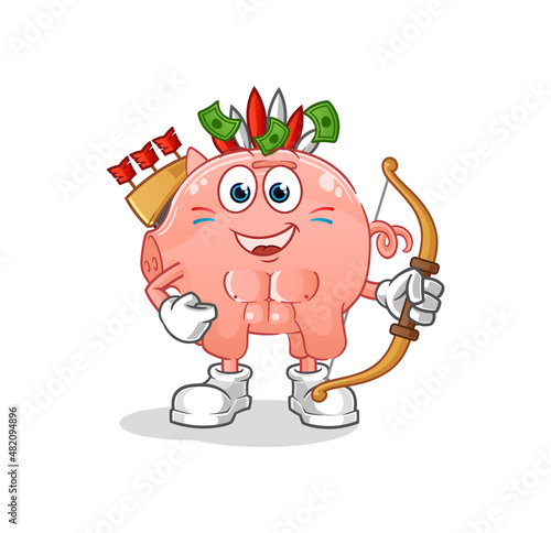 piggy bank native american tribe. cartoon mascot vector