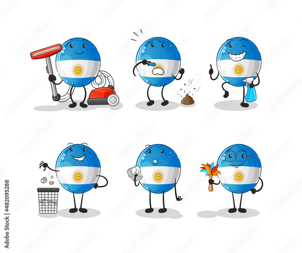 argentina flag cleaning group character. cartoon mascot vector