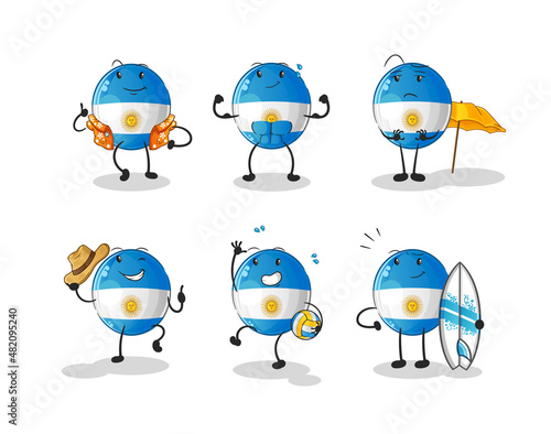 argentina flag beach vacation set character. cartoon mascot vector