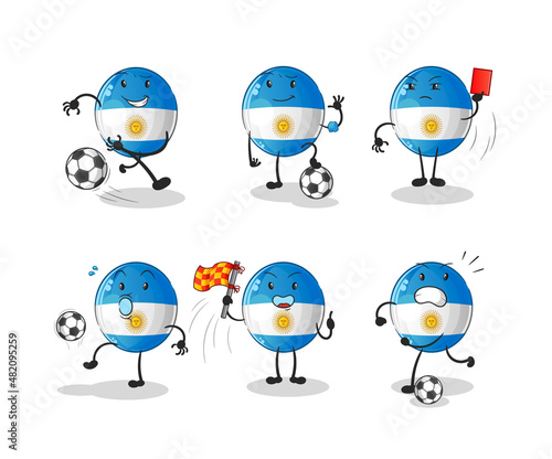 argentina flag football group character. cartoon mascot vector