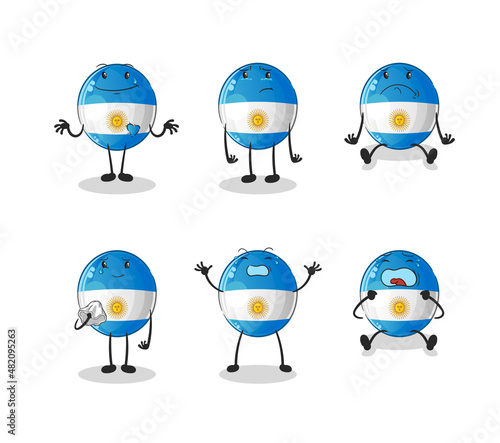 argentina flag sad group character. cartoon mascot vector