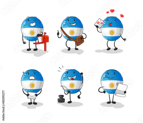 argentina flag postman set character. cartoon mascot vector
