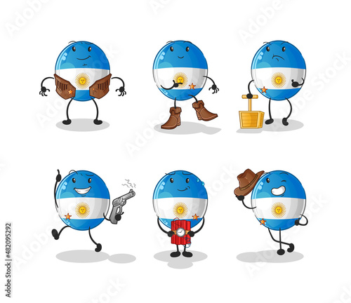 argentina flag cowboy group character. cartoon mascot vector