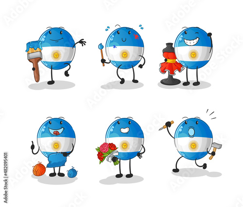 argentina flag artist group character. cartoon mascot vector