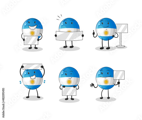 argentina flag holding board group character. mascot vector