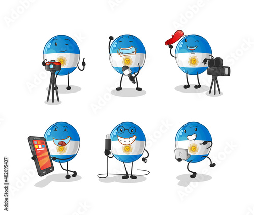 argentina flag technology group character. cartoon mascot vector