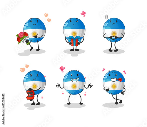 argentina flag love set character. cartoon mascot vector