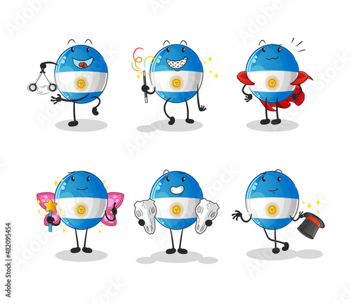 argentina flag magic group character. cartoon mascot vector