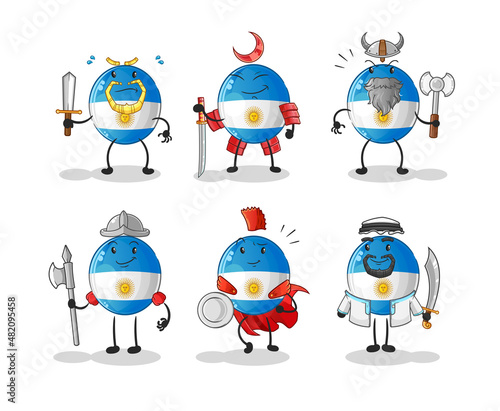 argentina flag warrior group character. cartoon mascot vector