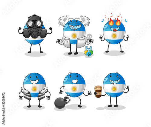 argentina flag villain group character. cartoon mascot vector